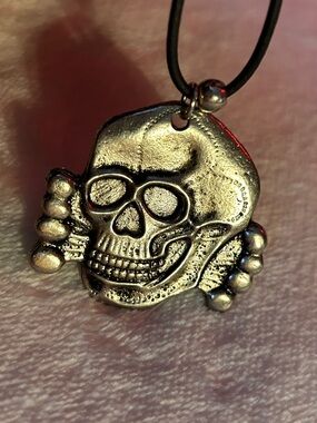 Men's Silver Skull Pendant Necklace on Black Cord